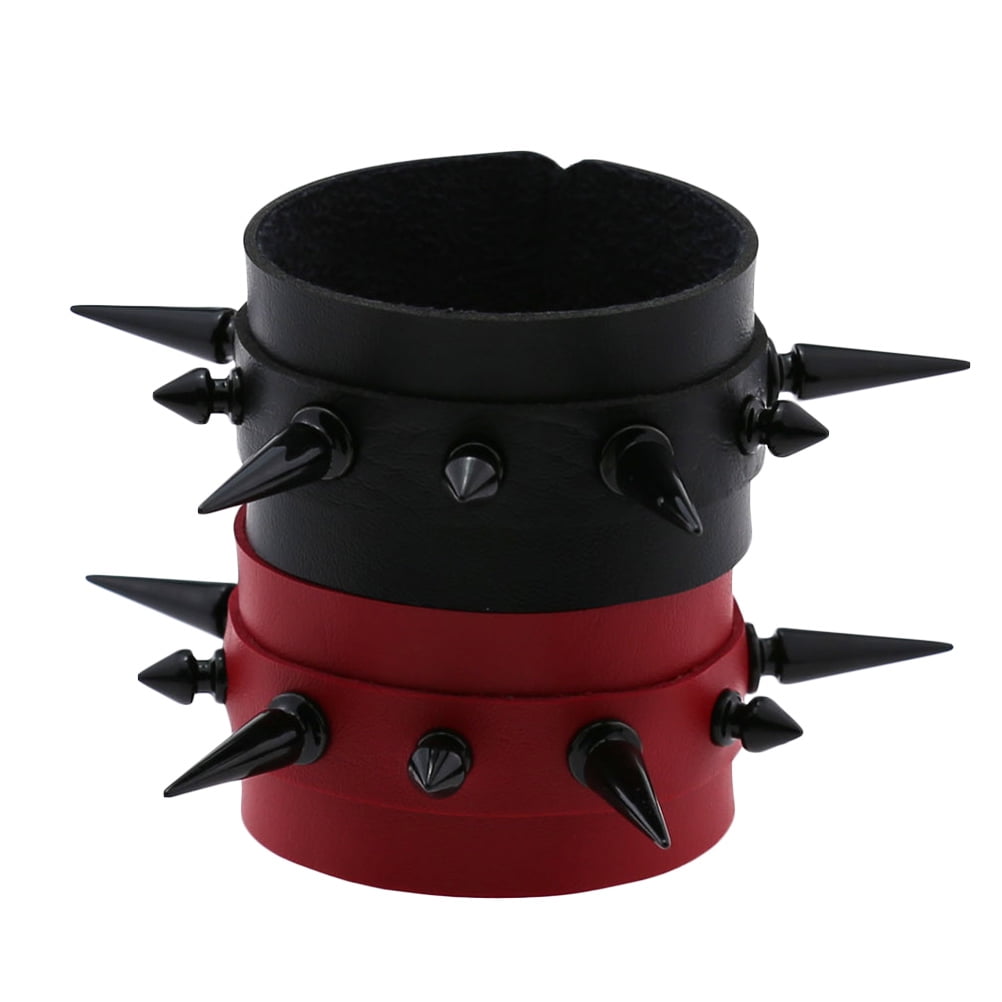 PATKAW 2-Pack Adjustable Punk Bracelets with Spiked