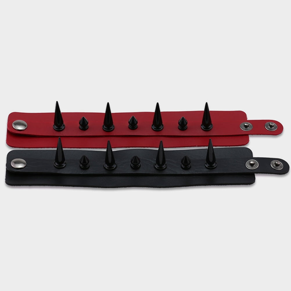 PATKAW 2-Pack Adjustable Punk Bracelets with Spiked