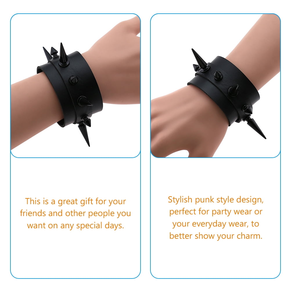 PATKAW 2-Pack Adjustable Punk Bracelets with Spiked