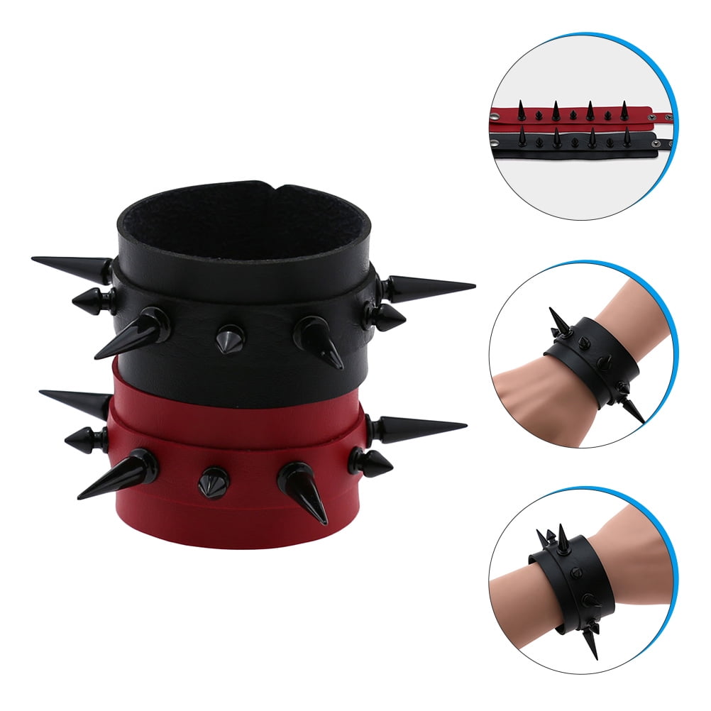 PATKAW 2-Pack Adjustable Punk Bracelets with Spiked
