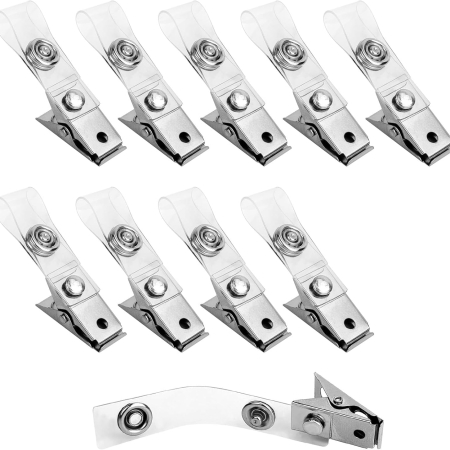 10 Pcs Metal Badge Clips with Transparent PVC Straps 10 Pcs Metal Badge Clips with Transparent PVC Straps