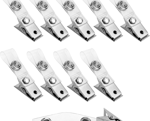10 Pcs Metal Badge Clips with Transparent PVC Straps