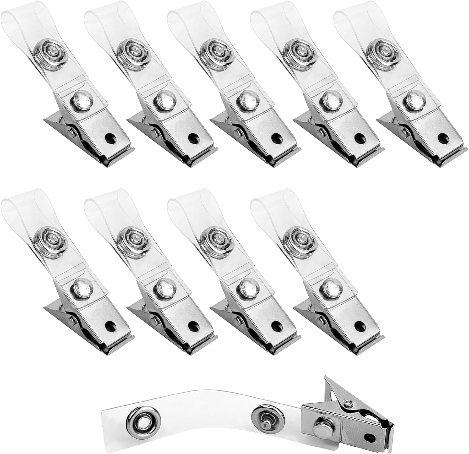 10 Pcs Metal Badge Clips with Transparent PVC Straps