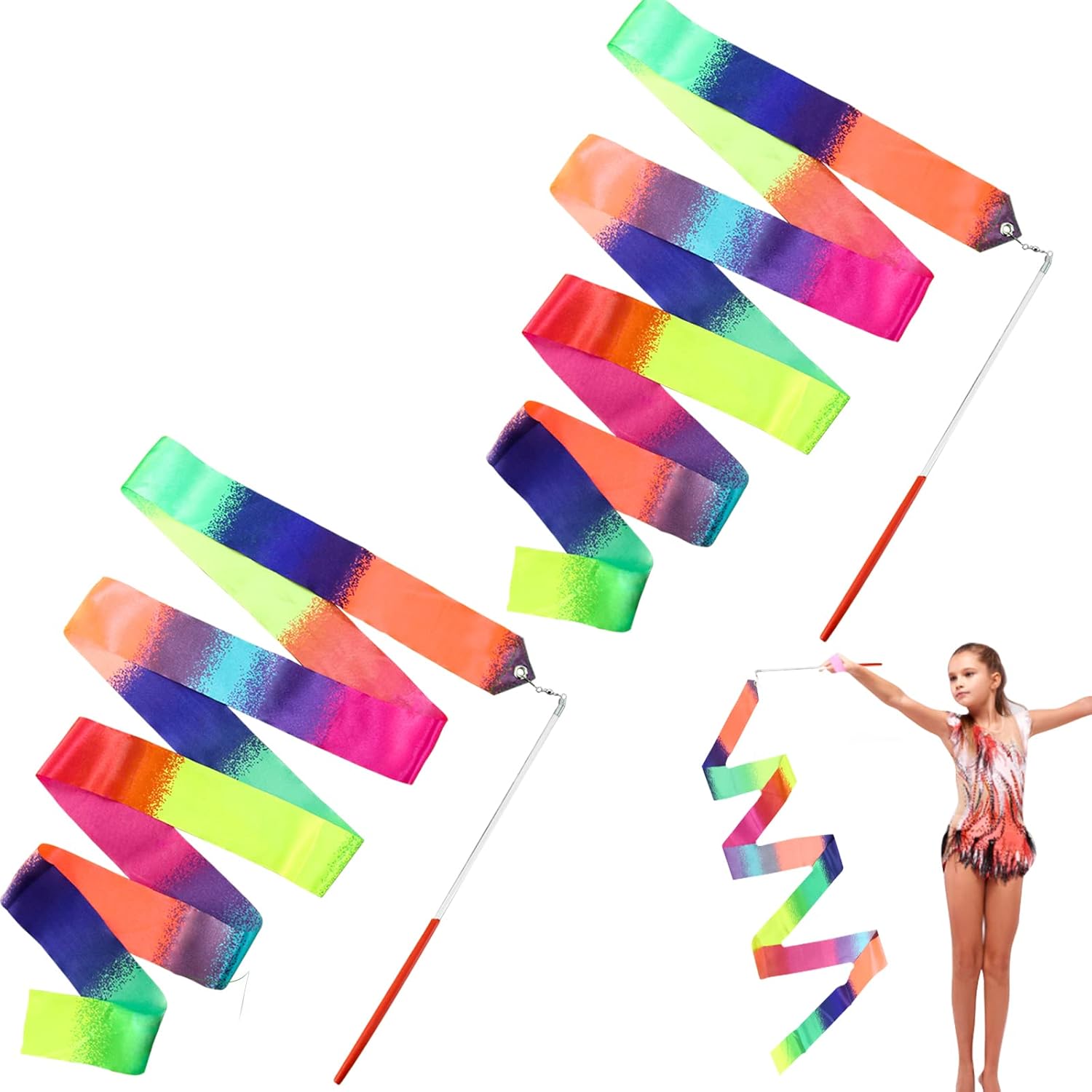 2Pcs Ribbon wands Rainbow Dance for Kids