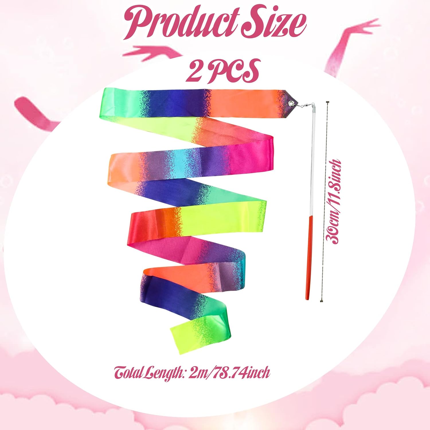 2Pcs Ribbon wands Rainbow Dance for Kids