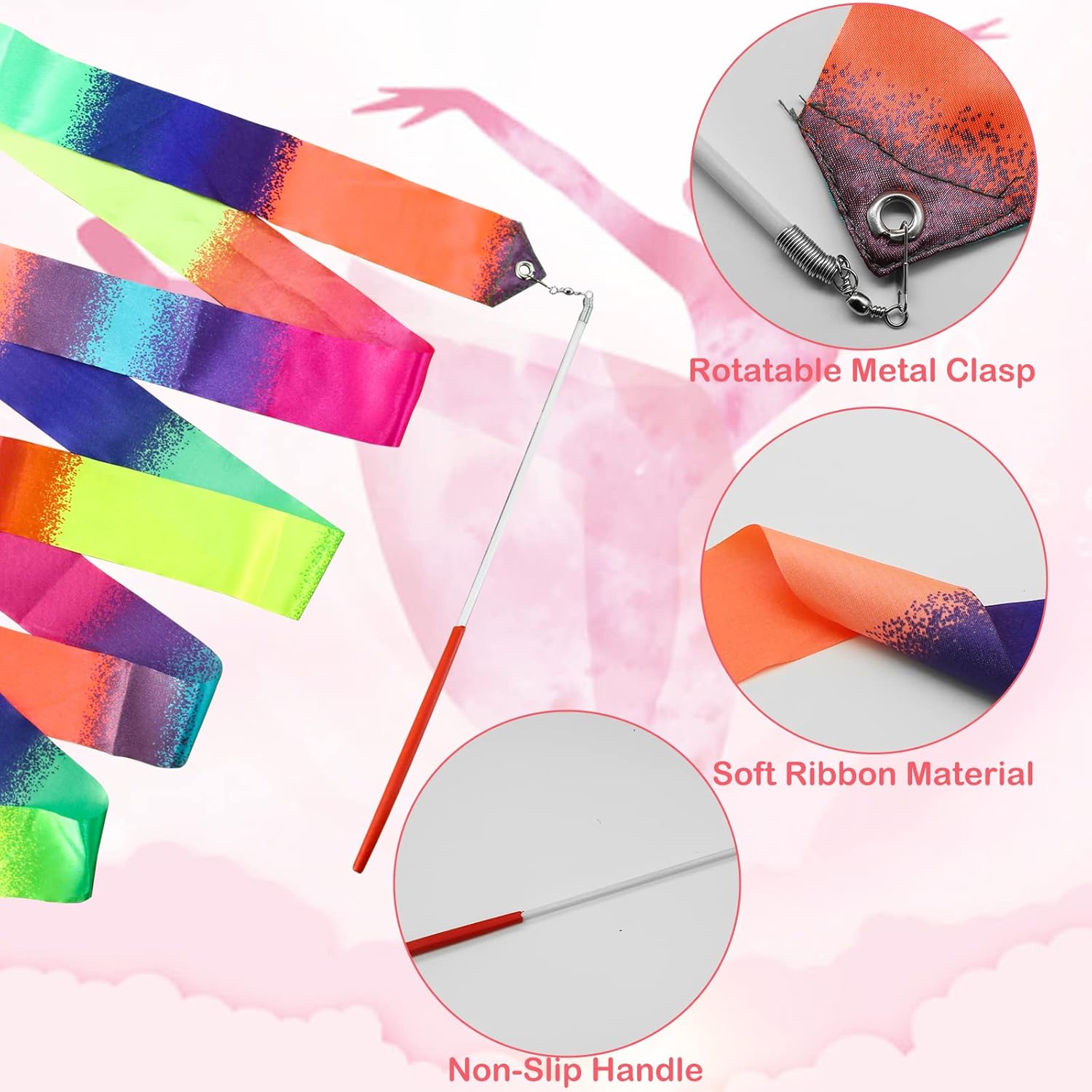 2Pcs Ribbon wands Rainbow Dance for Kids