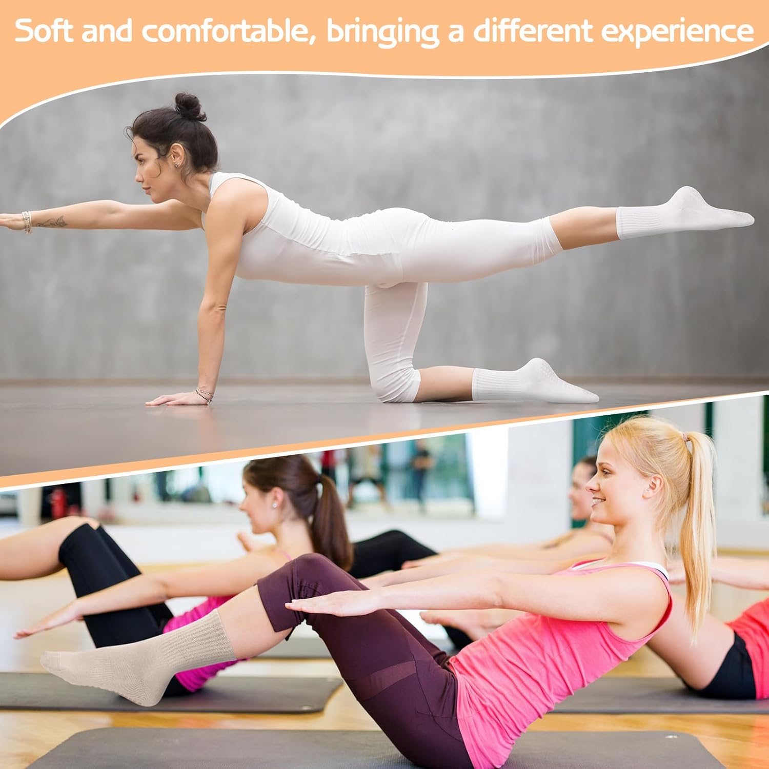 3 Pairs Non Slip Pilates Socks with Grips for Women