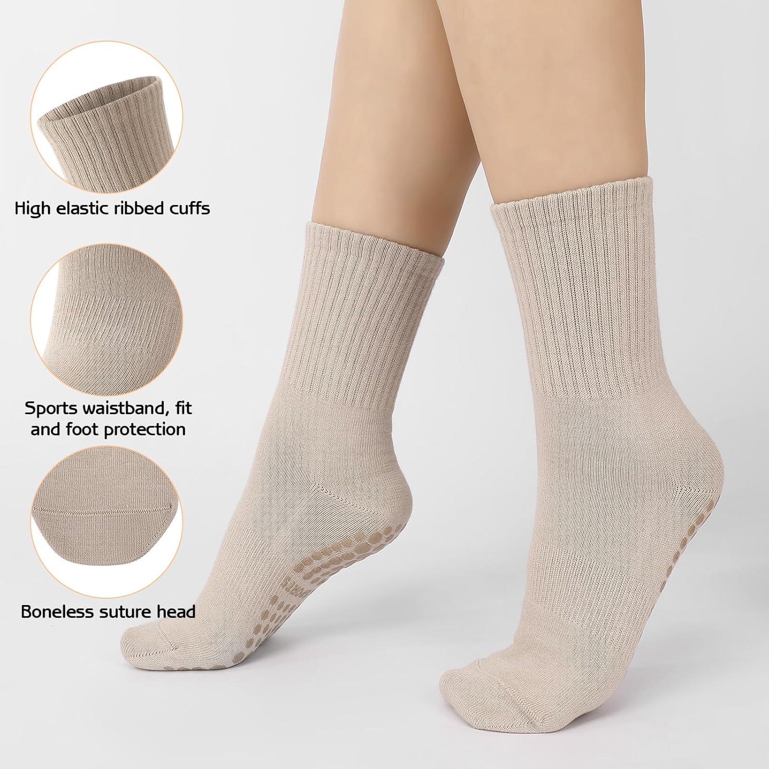 3 Pairs Non Slip Pilates Socks with Grips for Women