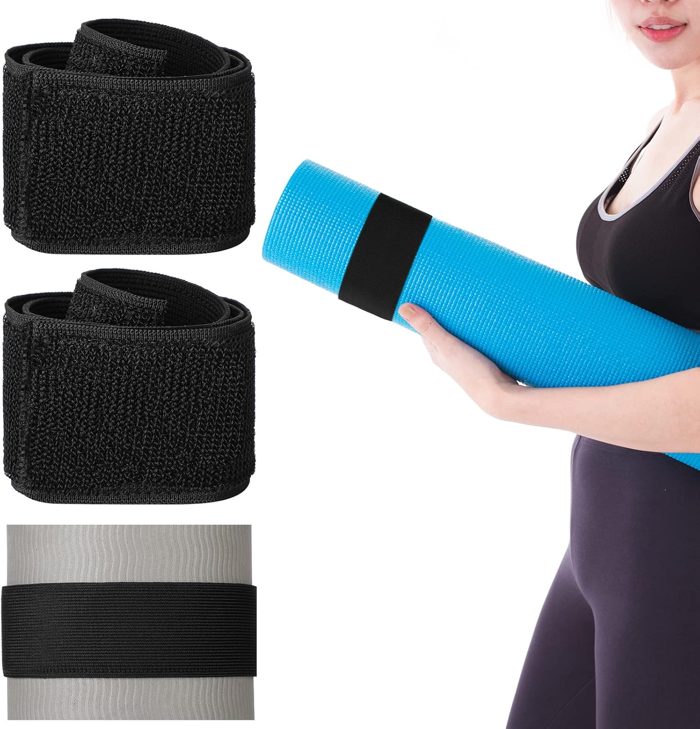 4 Pcs Nylon Yoga Mat Strap Stretchable Holder Straps Heavy Duty Bungee Straps Band Adjustable Carrying Strap for Exercise Workout Pilates Yoga Mat Storage Gym