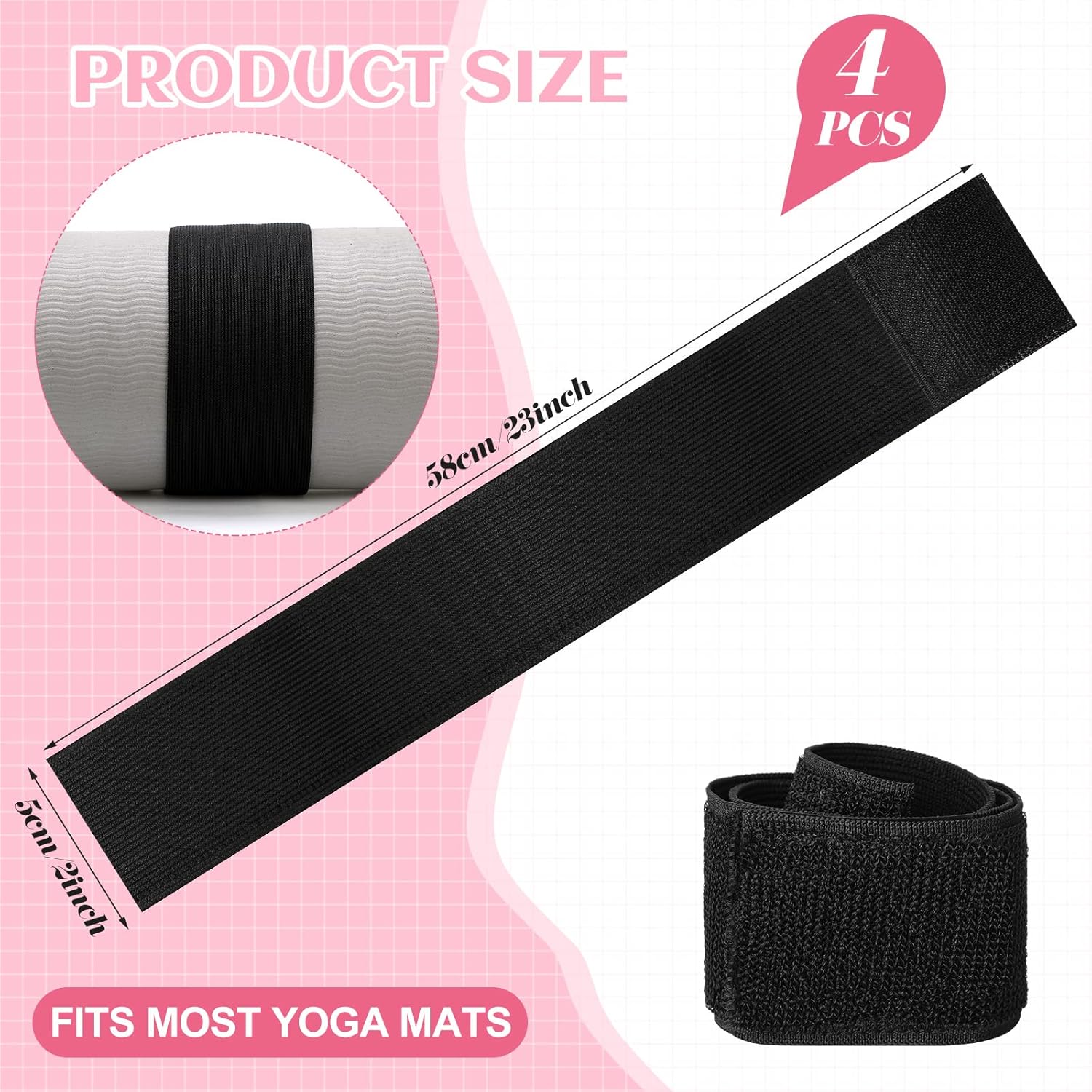 4 Pcs Nylon Yoga Mat Strap Stretchable Holder Straps Heavy Duty Bungee Straps Band Adjustable Carrying Strap for Exercise Workout Pilates Yoga Mat Storage Gym