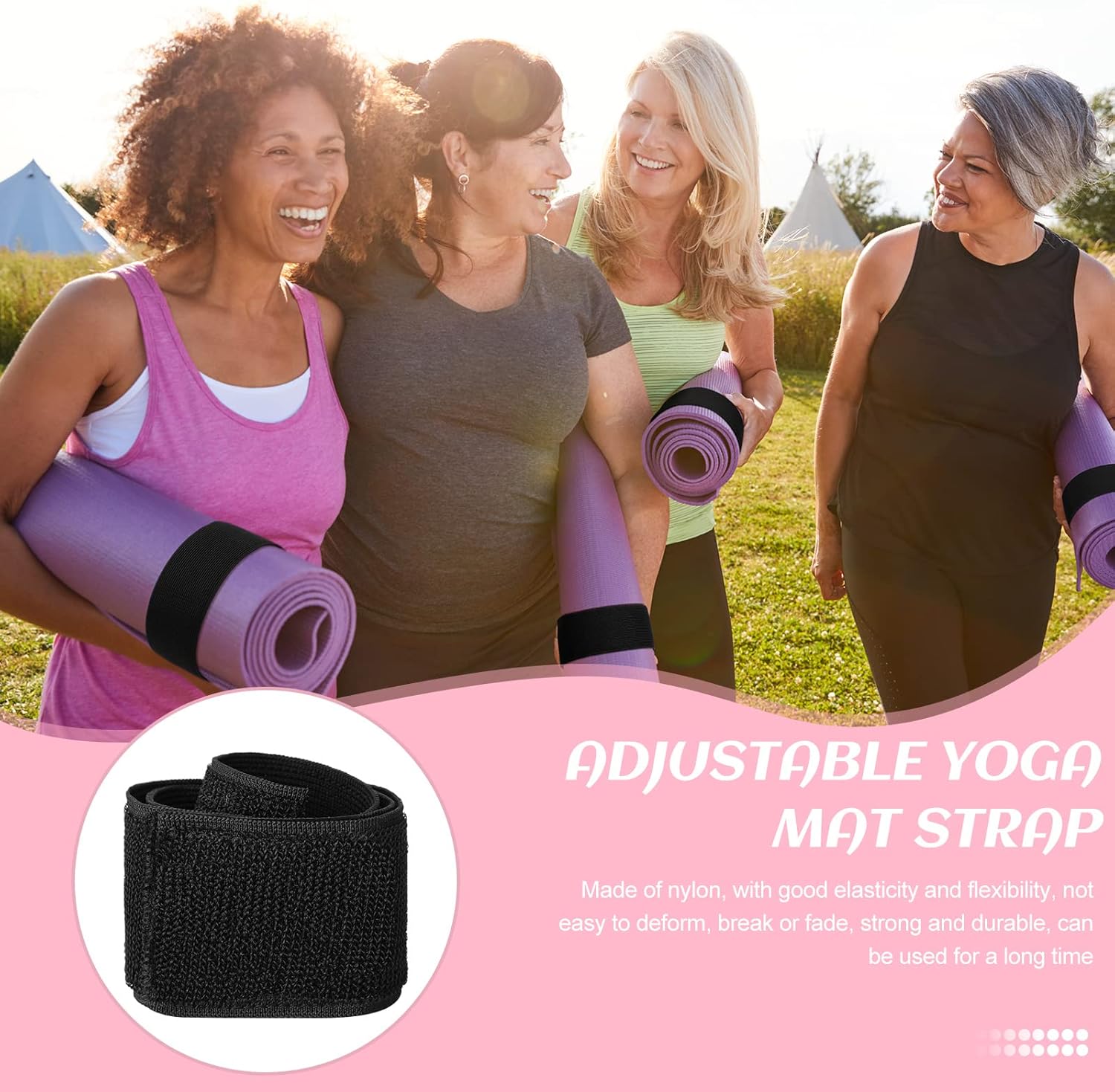 4 Pcs Nylon Yoga Mat Strap Stretchable Holder Straps Heavy Duty Bungee Straps Band Adjustable Carrying Strap for Exercise Workout Pilates Yoga Mat Storage Gym