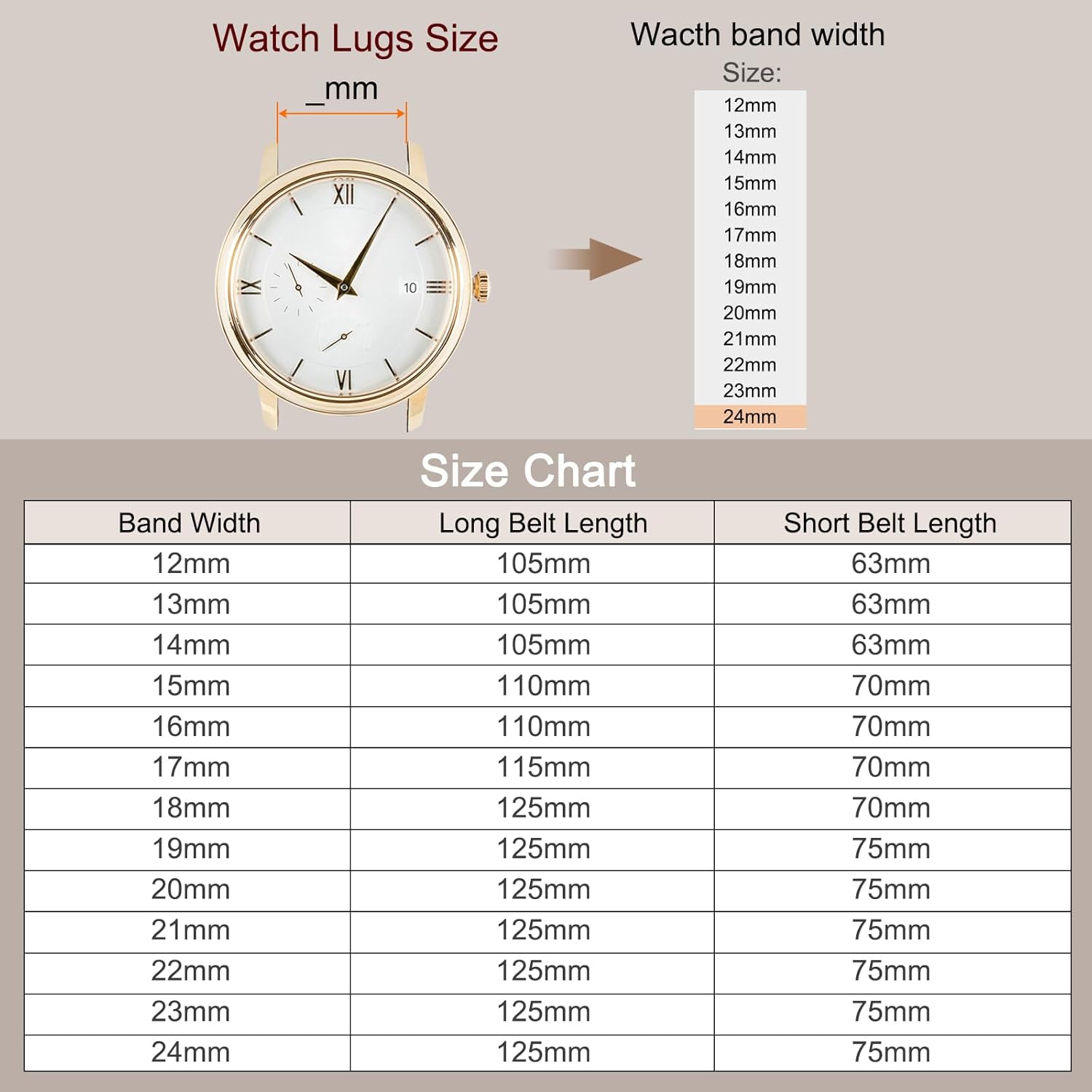 Multiple Sizes Leather Watch Band Quick Release Deployment Buckle Cowhide Watch Strap for Men and Women