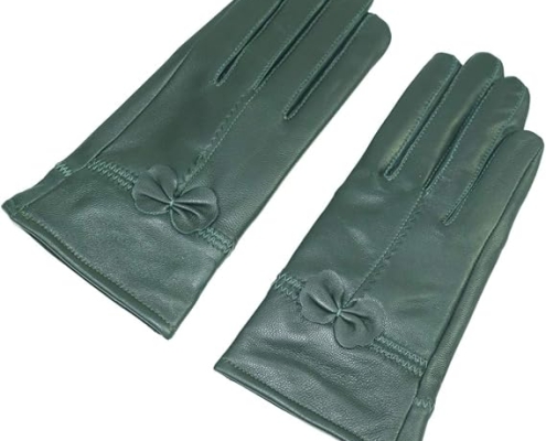 Military Green Winter Leather Gloves - Warm Fleece Lined - Stylish Size L