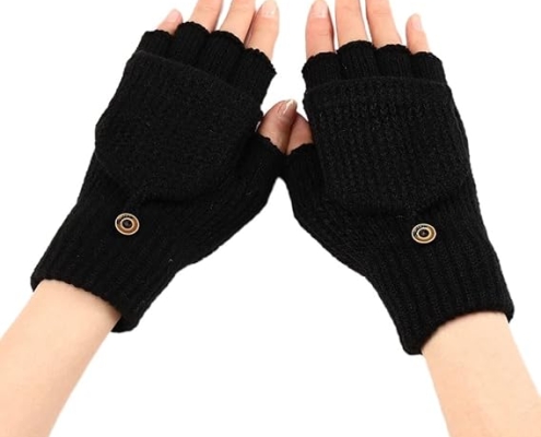 Women's Warm Fingerless Gloves Black Pair