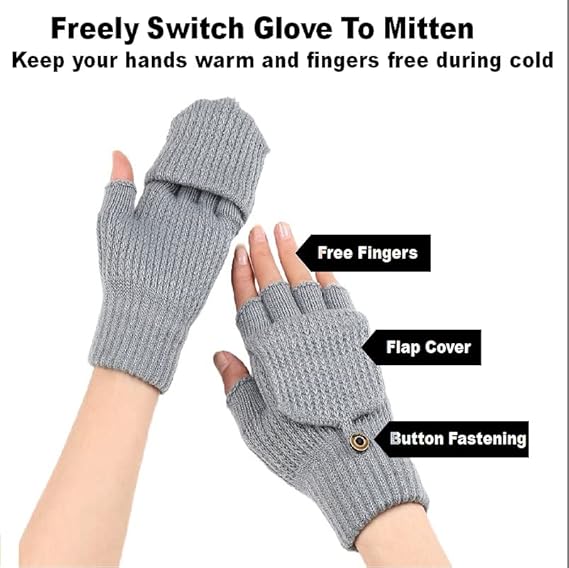 Women's Warm Fingerless Gloves - 1 Pair - Dark Grey