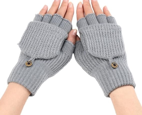 Women's Light Grey Fingerless Gloves Warm Winter Accessory