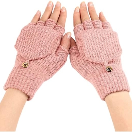 Women's Warm Fingerless Gloves - Pink - 1 Pair Women's Warm Fingerless Gloves - Pink - 1 Pair