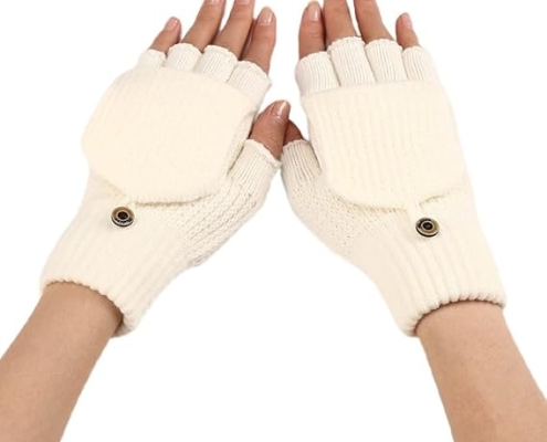 Women's Warm Fingerless Gloves - 1 Pair - White