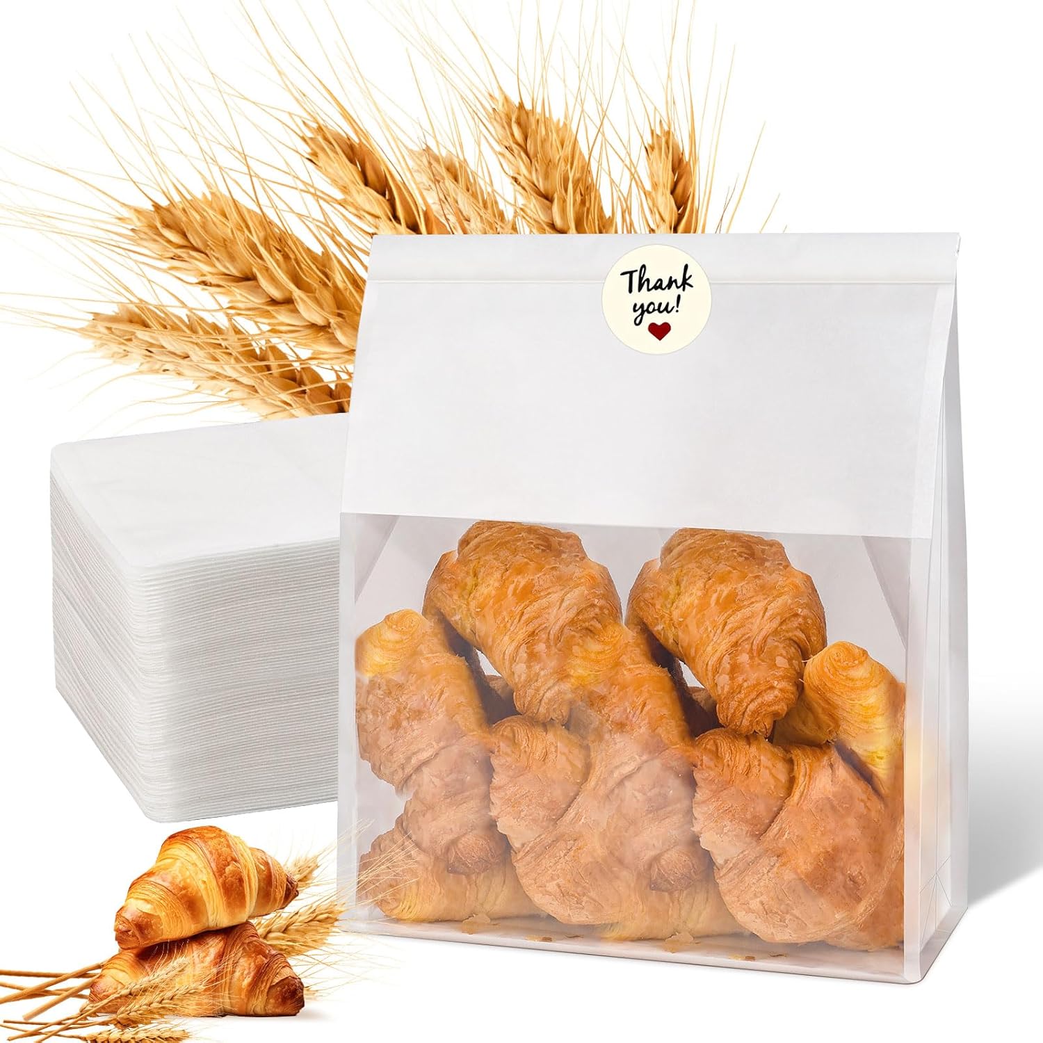 60pcs Bakery Bags with Thank You Stickers