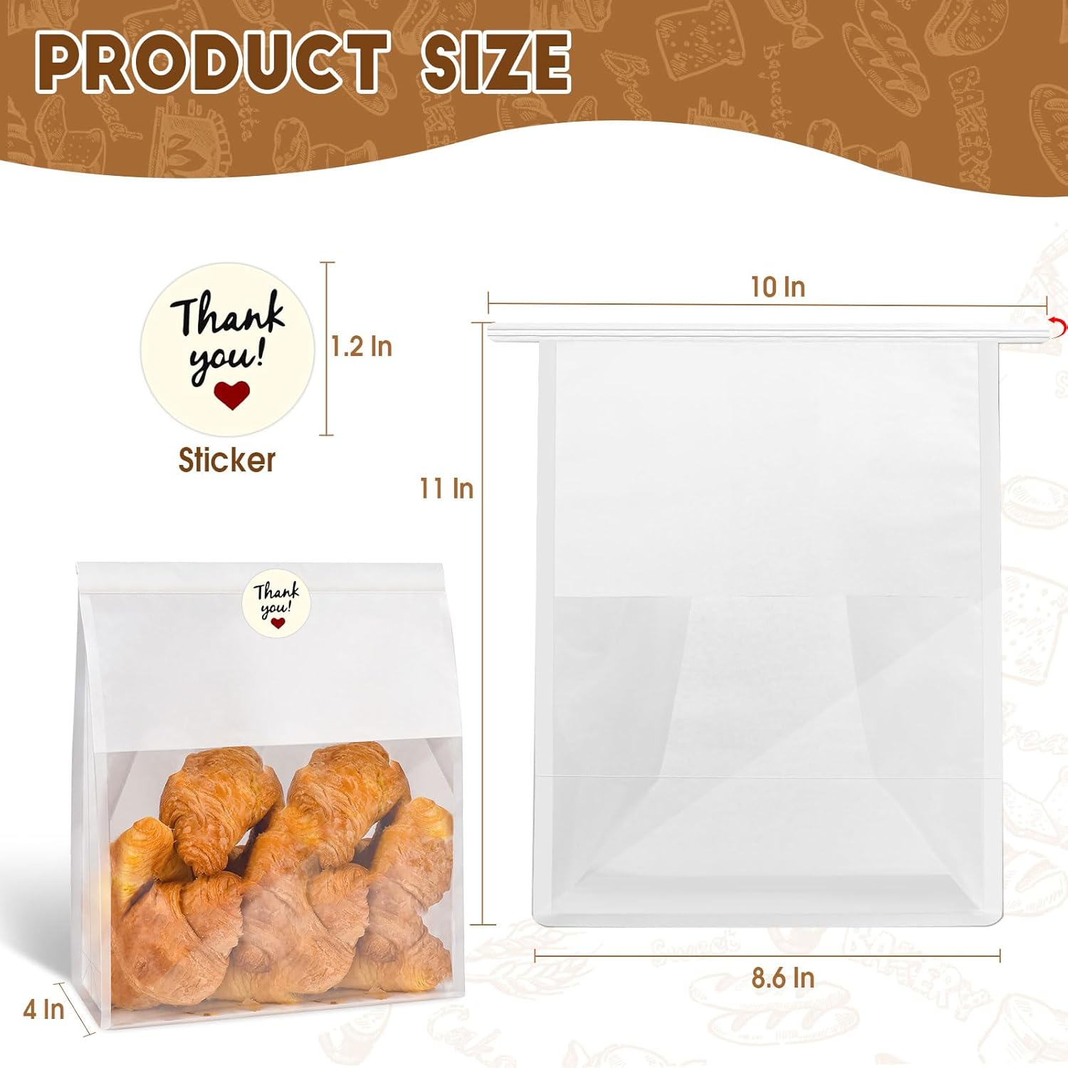 60pcs Bakery Bags with Thank You Stickers