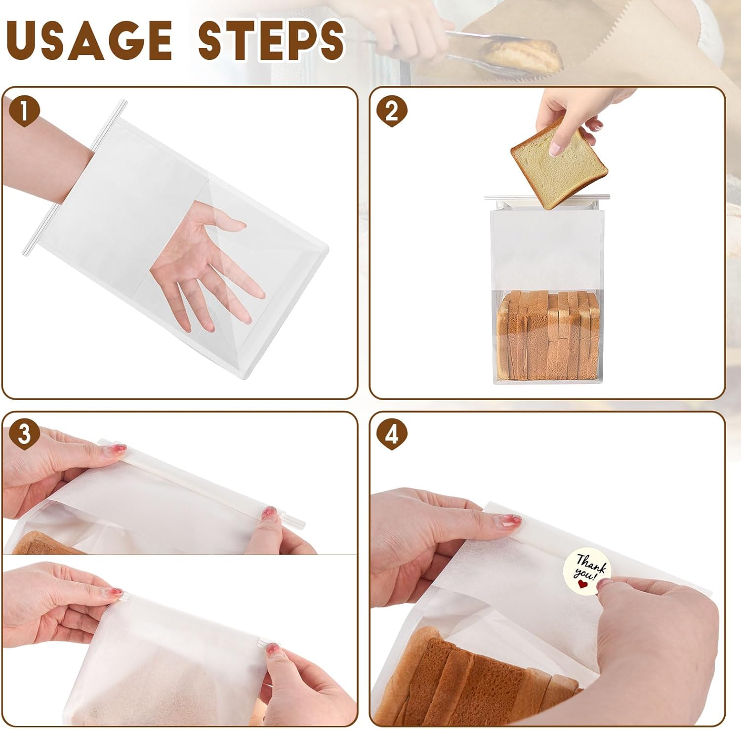 60pcs Bakery Bags with Thank You Stickers