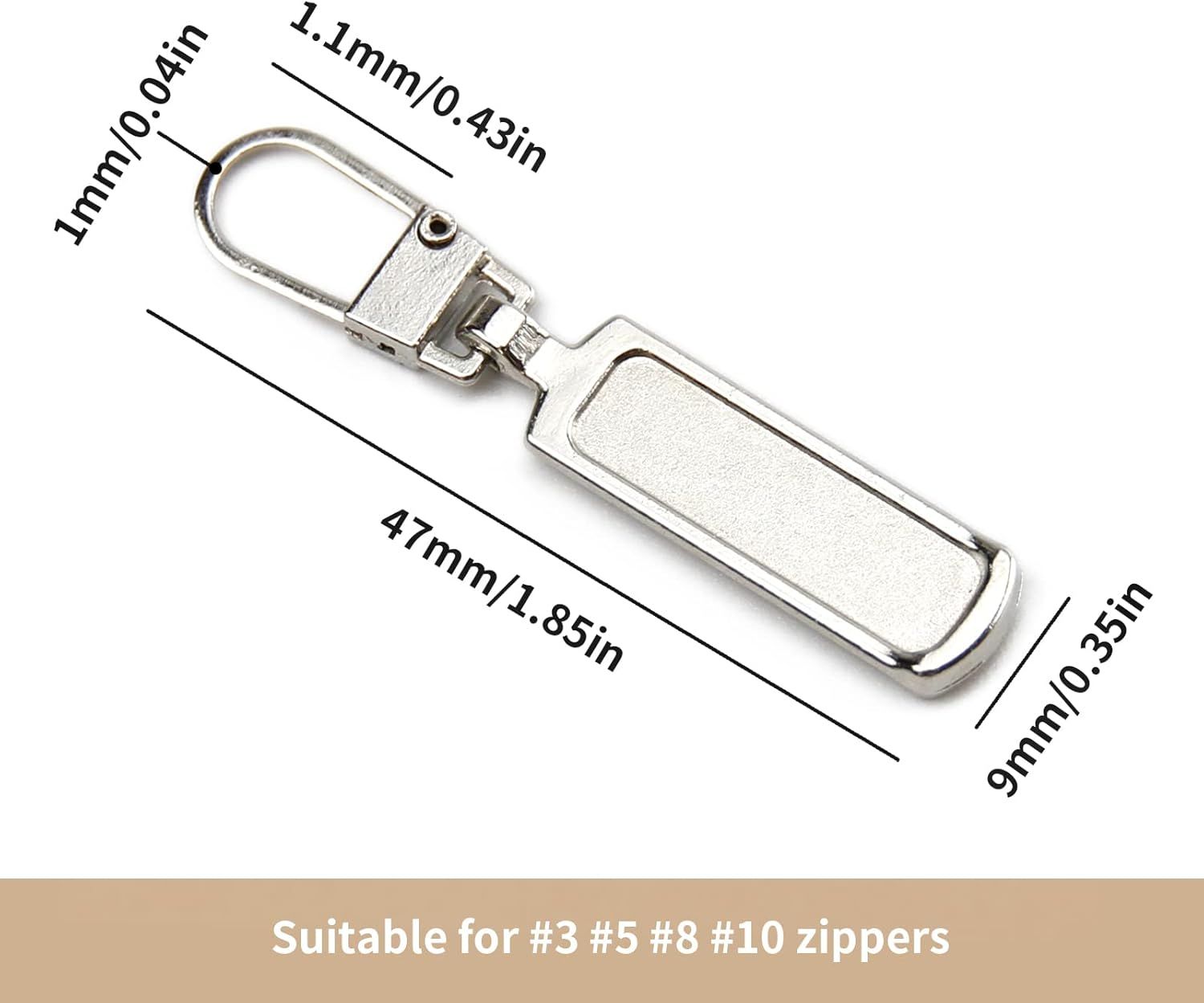 Metal Zipper Pull Replacement for Small Holes