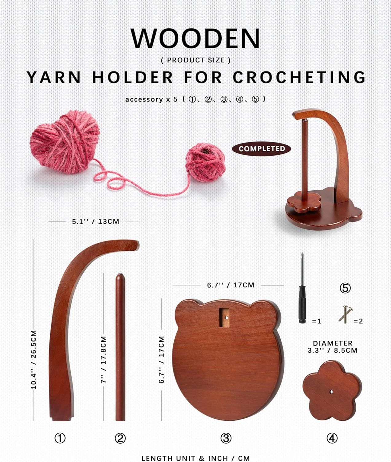 Magnetic Yarn Holder for Crocheting with Bear Shape– 360° Spinning Spindle for Tangle-Free Yarn Ball Holder Spinner