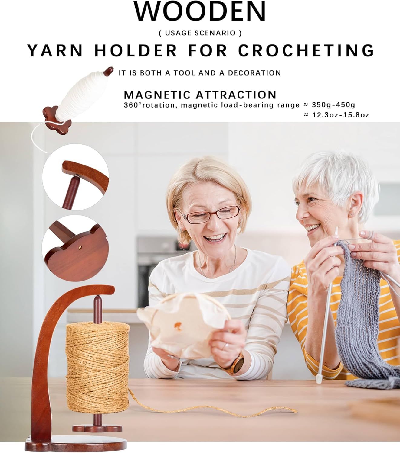 Magnetic Yarn Holder for Crocheting with Bear Shape– 360° Spinning Spindle for Tangle-Free Yarn Ball Holder Spinner