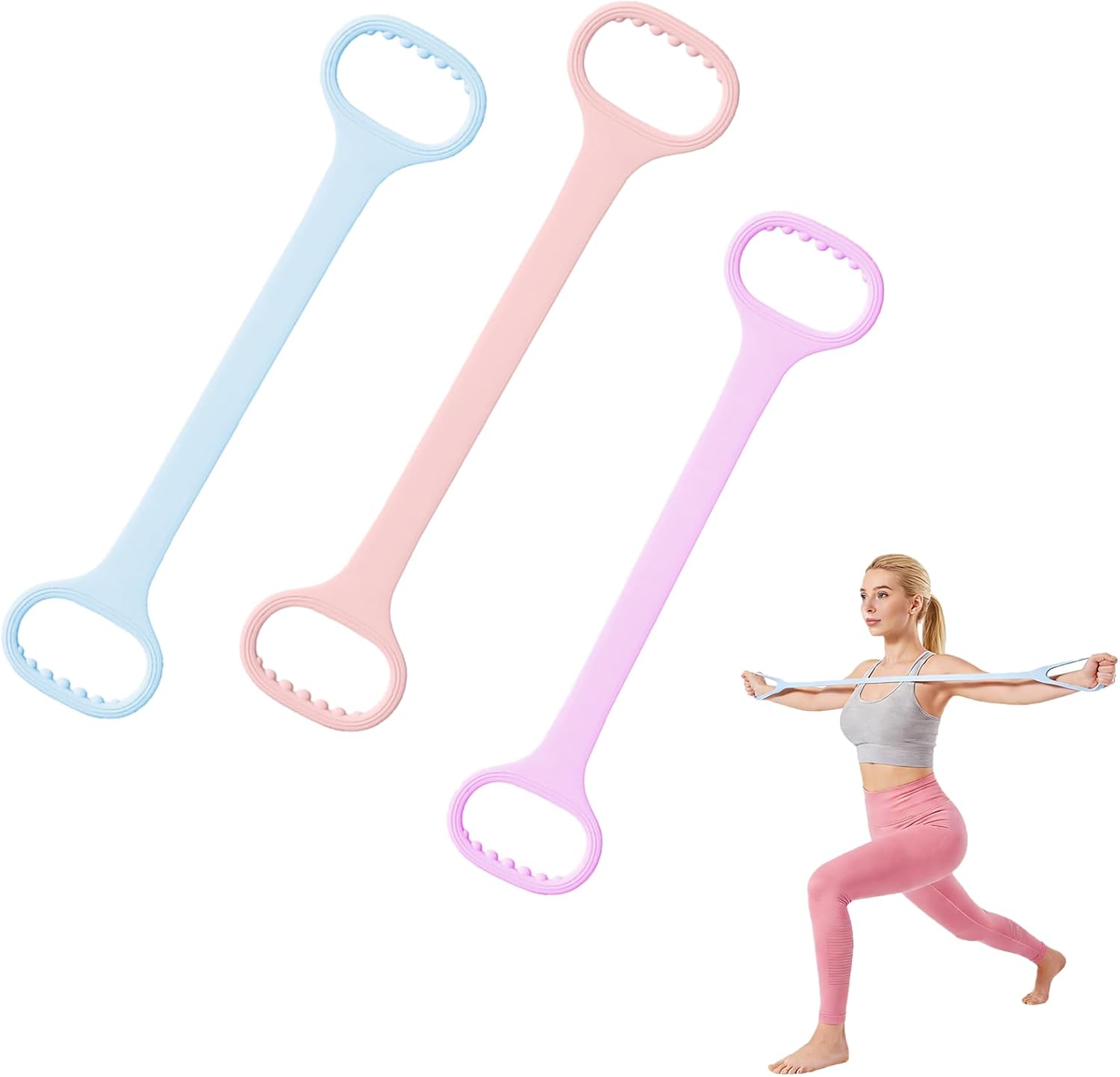 Figure 8 Resistance Bands for Women & Men - 35LB Silicone Pull Rope with Non-Slip Handles