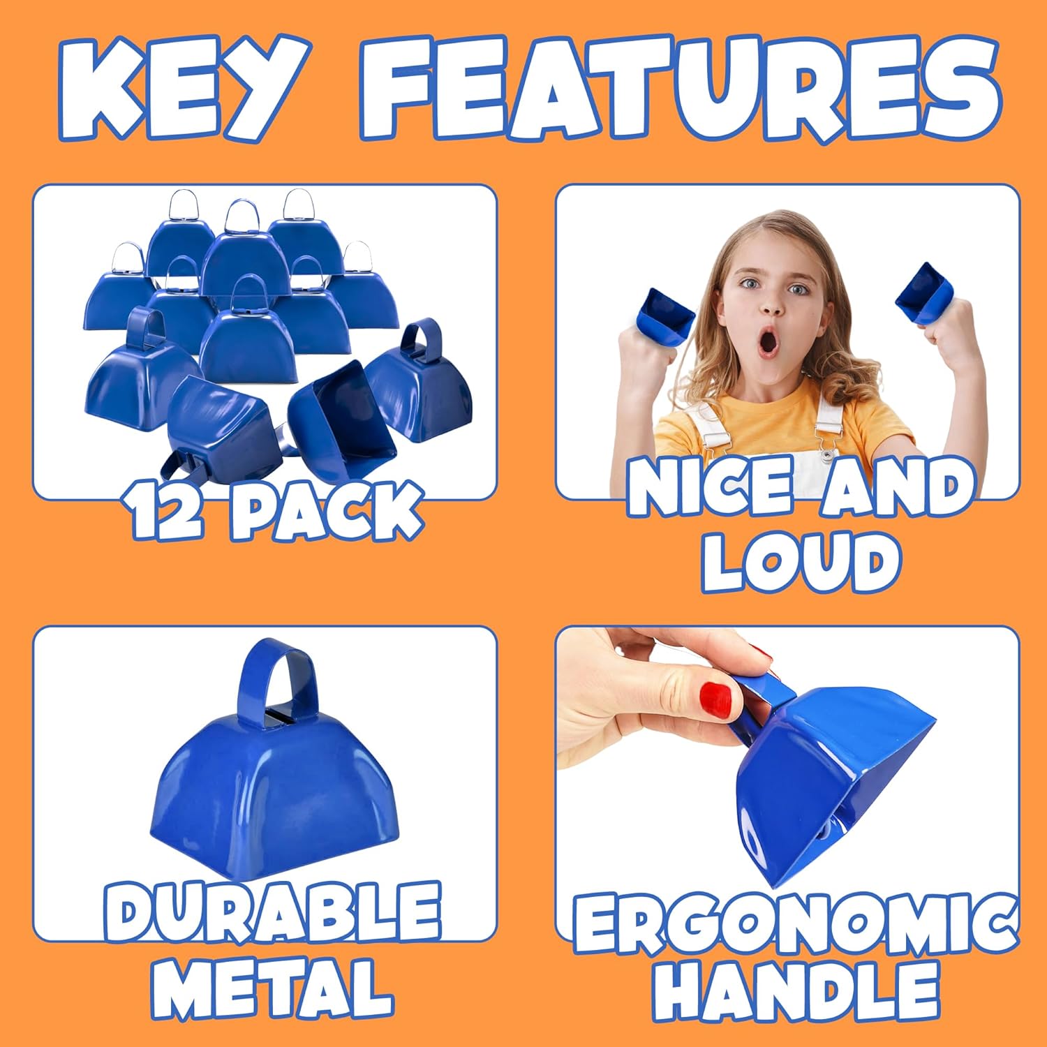Metal Cowbells - Blue 3 Inch Cow Bells Noise Makers