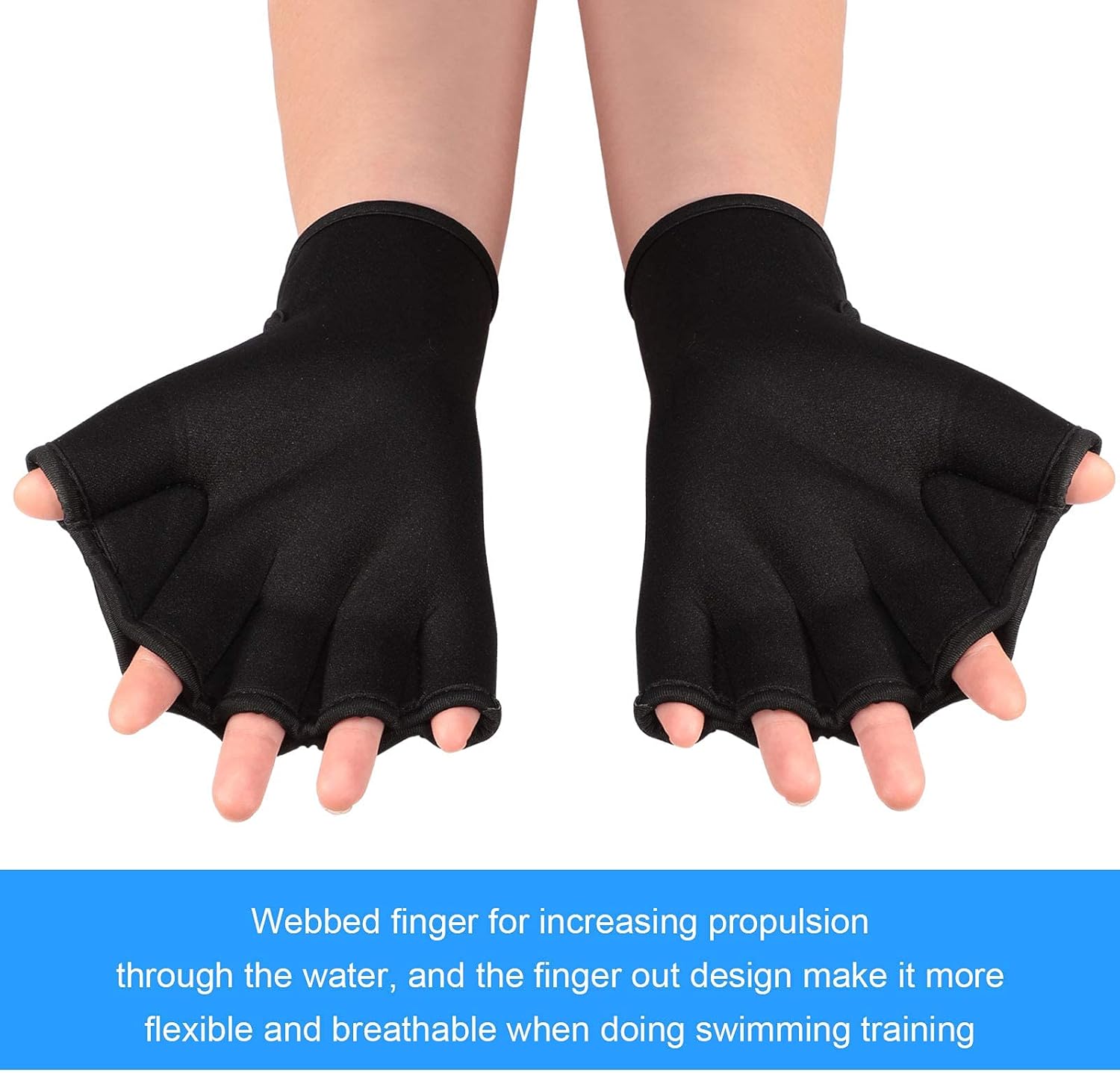 2 Pairs Swimming Gloves Swim Training Gloves Neoprene Gloves Webbed Fitness Water Resistance Training Gloves for Swimming Diving with Wrist Strap