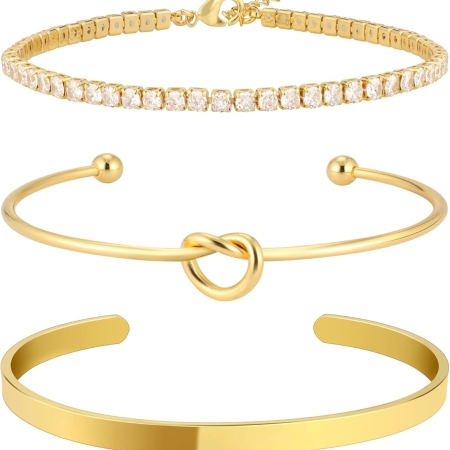 Gold Bangle Cuff Bracelets for Women 14k Gold Plated Cubic Zirconia Tennis Bracelet Non tarnish Love Knot Bracelets Stack Cuff Bangles Adjustable Jewelry Set for Women 3pcs Gold Bangle Cuff Bracelets for Women 14k Gold Plated Cubic Zirconia Tennis Bracelet Non tarnish Love Knot Bracelets Stack Cuff Bangles Adjustable Jewelry Set for Women 3pcs