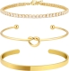 Gold Bangle Cuff Bracelets for Women 14k Gold Plated Cubic Zirconia Tennis Bracelet Non tarnish Love Knot Bracelets Stack Cuff Bangles Adjustable Jewelry Set for Women 3pcs Gold Bangle Cuff Bracelets for Women 14k Gold Plated Cubic Zirconia Tennis Bracelet Non tarnish Love Knot Bracelets Stack Cuff Bangles Adjustable Jewelry Set for Women 3pcs