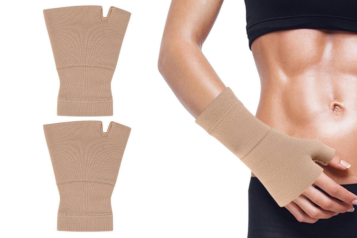 1Pair Wrist Brace Glove Sport Wrist Support for Fitness Weightlifting Skin Tone - M