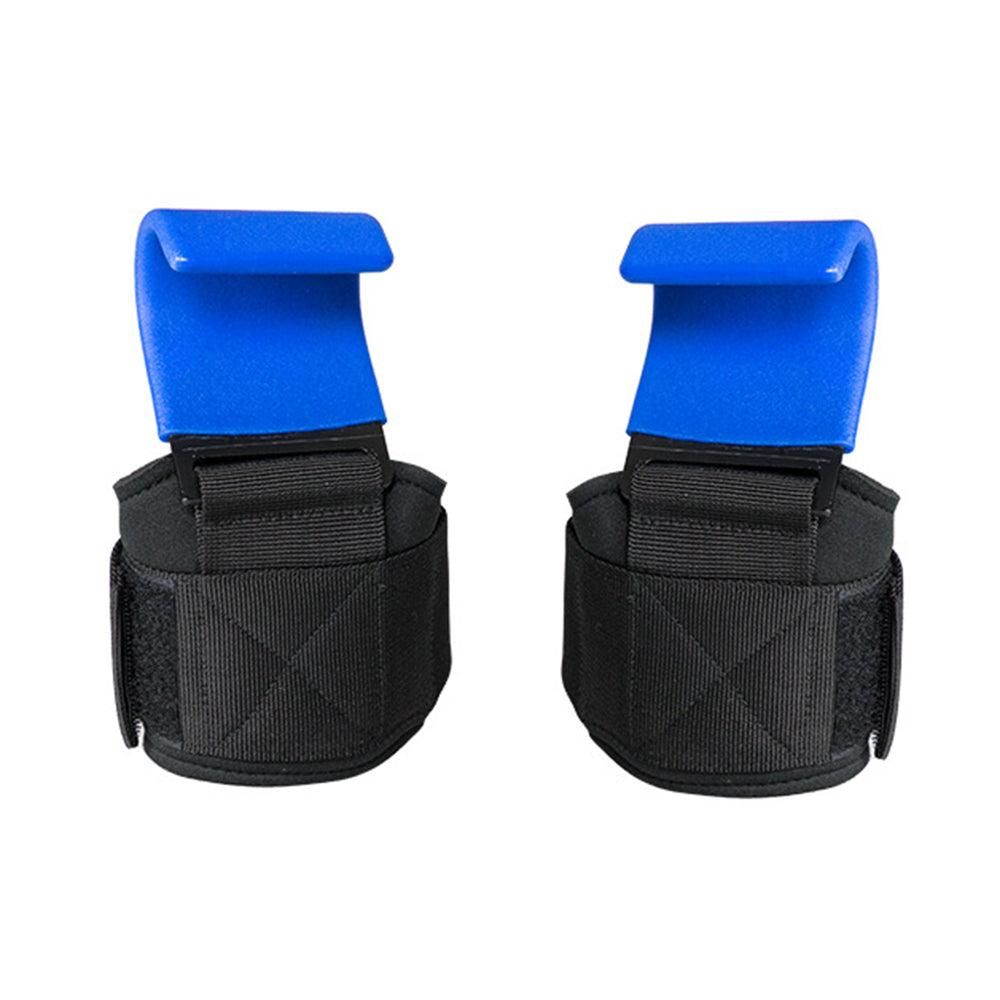 2pcs Weight Lifting Hook Hand Grip Support Wrist Straps Powerlifting Grips Gym Gloves(Blue)