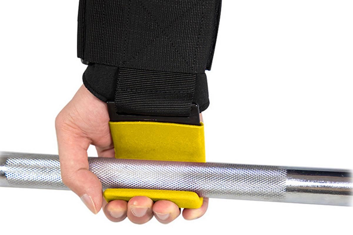 2pcs Weight Lifting Hook Hand Grip Support Wrist Straps Powerlifting Grips Gym Gloves(Yellow)