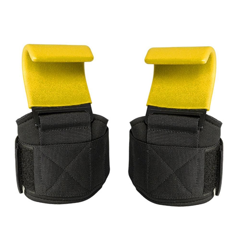 2pcs Weight Lifting Hook Hand Grip Support Wrist Straps Powerlifting Grips Gym Gloves(Yellow)