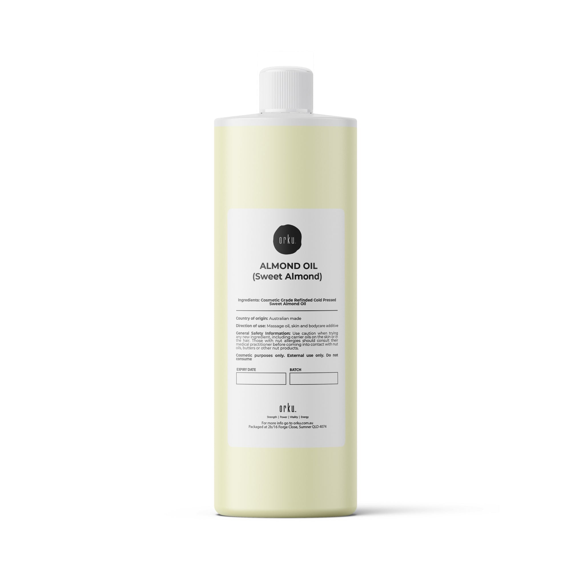 Orku 1L Sweet Almond Oil 100% Pure Refined Cosmetic Carrier Skin Hair