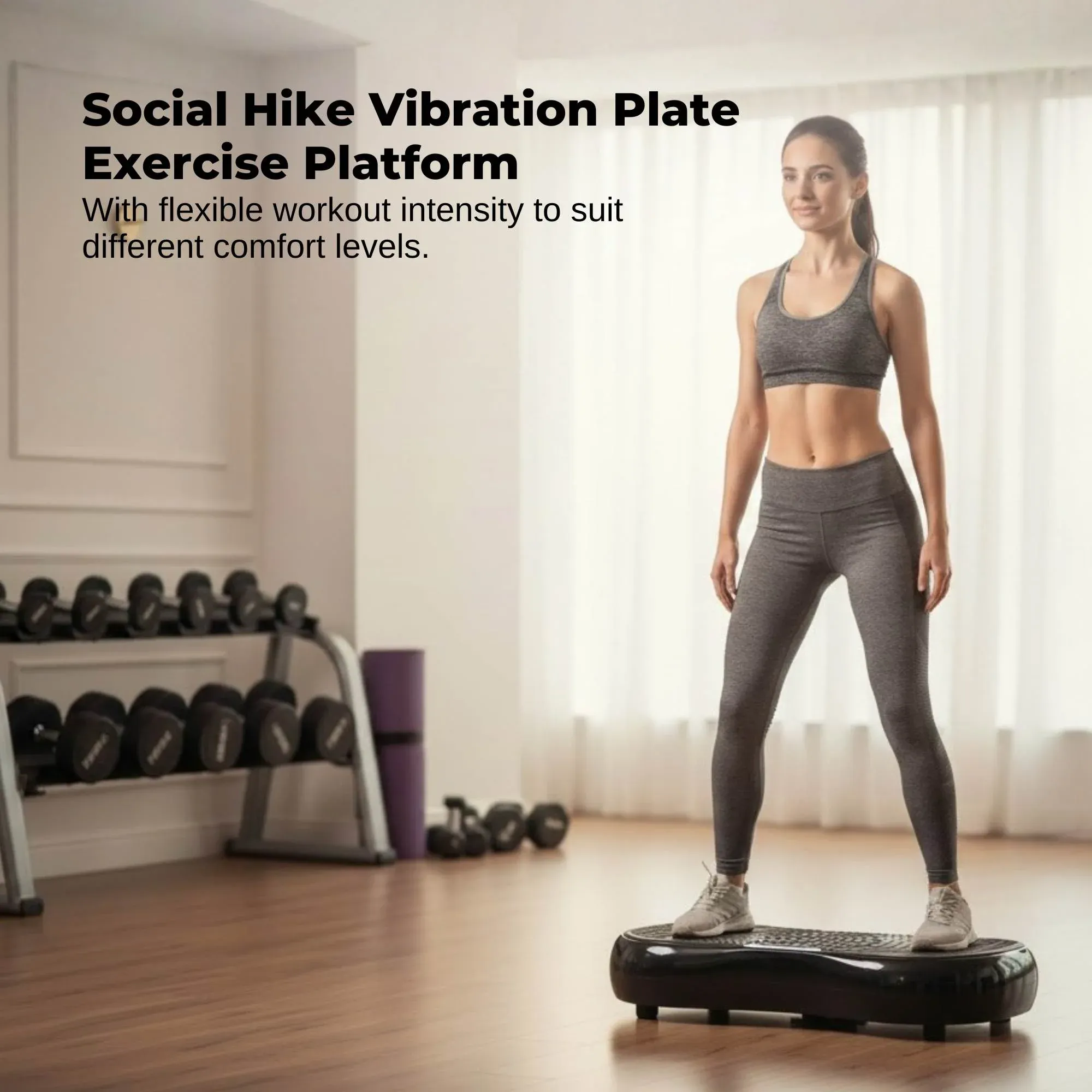 Social Hike Vibration Plate Exercise Platform - Vibrating Workout Machine Black