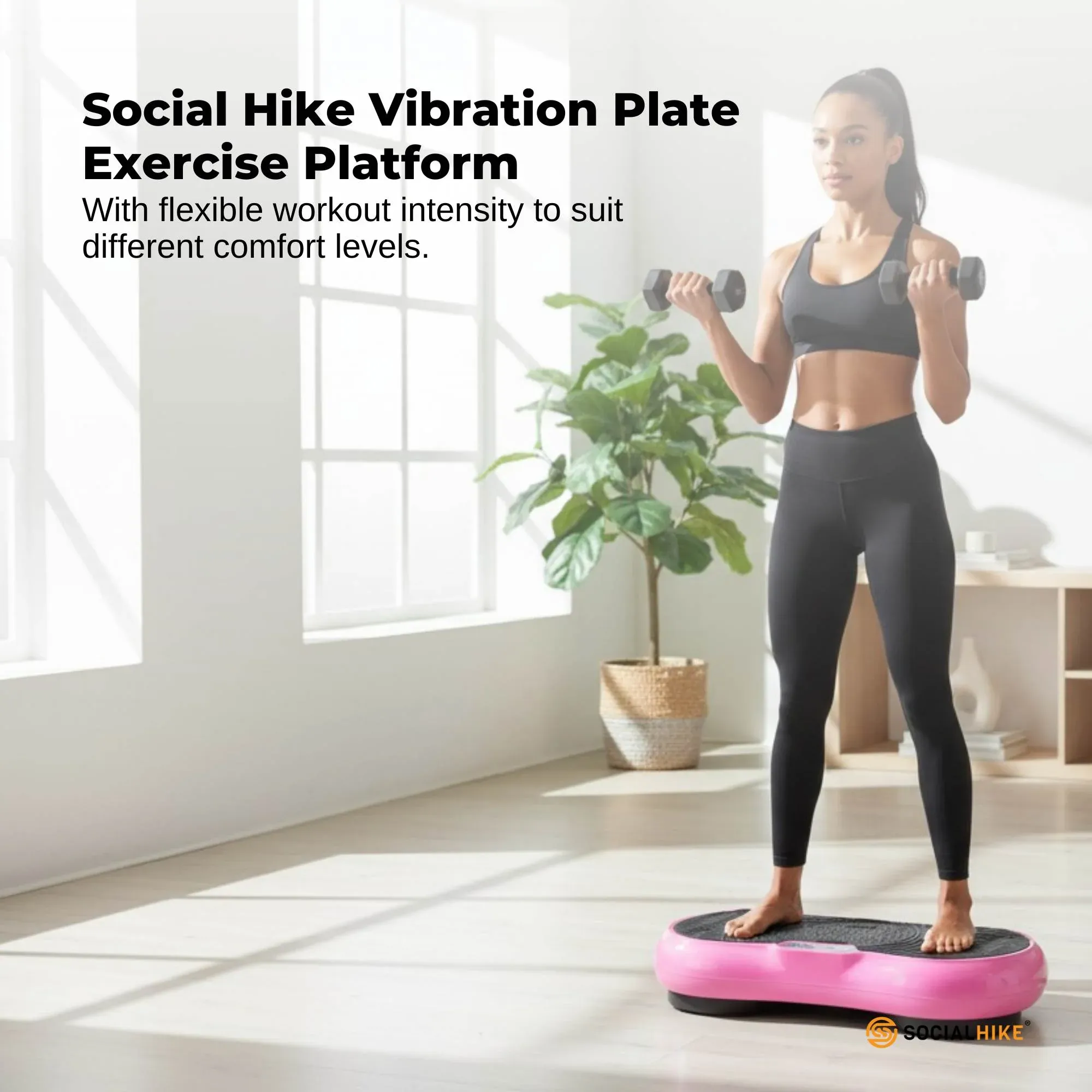 Social Hike Vibration Plate Exercise Platform - Vibrating Workout Machine Pink