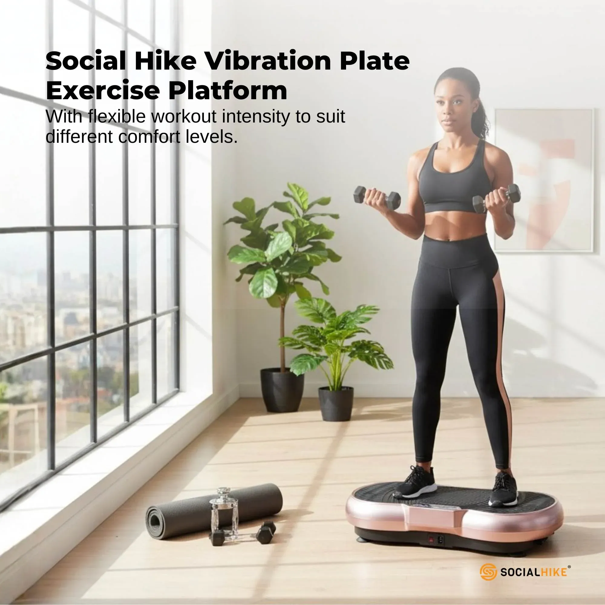 Social Hike Vibration Plate Exercise Platform - Vibrating Workout Machine Rose