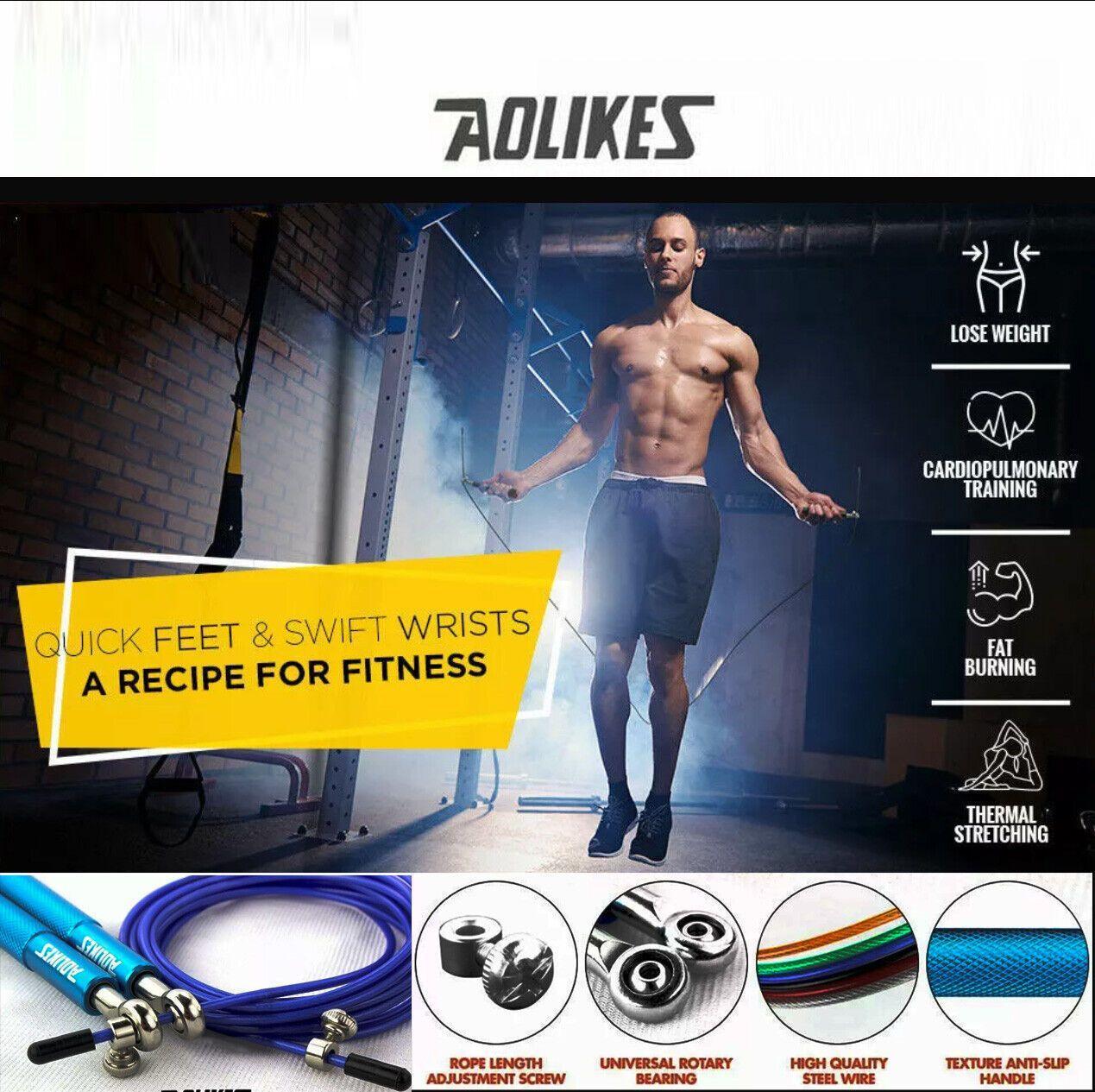 Aolikes Adjustable High Speed Steel Skipping Jump Rope Dual Bearings Gym Boxing - Blue