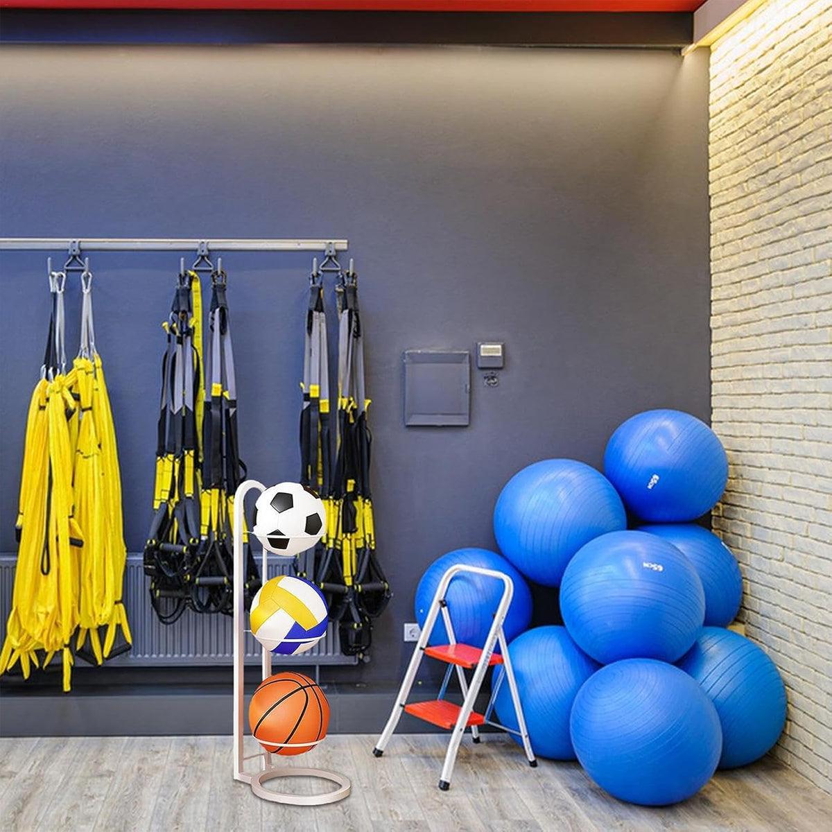 3/4Tier Basketball Stand Ball Organizer Storage Rack Basketball Equipment Holder - Black-3 Layers