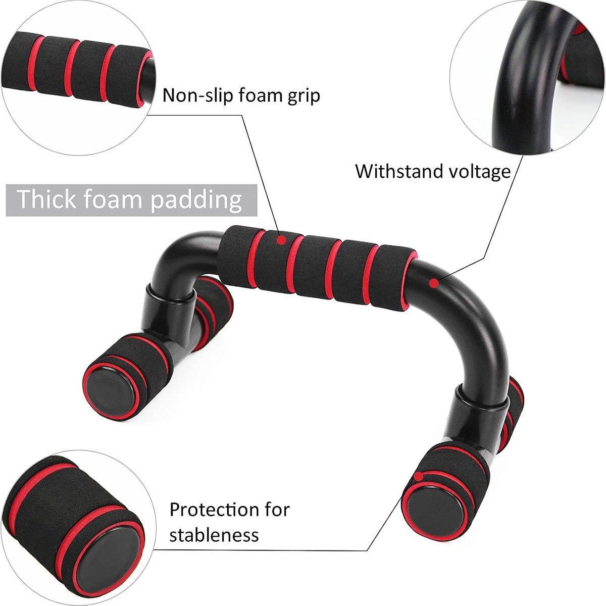 H Shaped Push Up Bars Home Fitness Equipment for Chest Arm Shoulder Training - Red