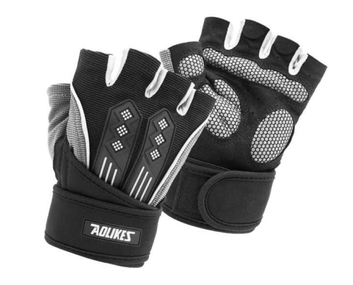 M White Fingerless Workout Gloves with Wrist Support – Non-Slip