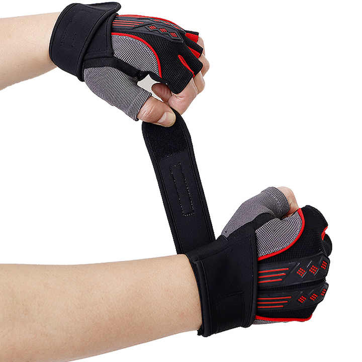 M White Fingerless Workout Gloves with Wrist Support – Non-Slip