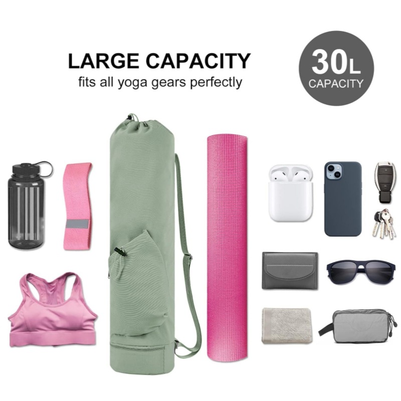 Beige Durable Yoga Mat Carry Bag - Multi-Functional Fitness Backpack with Wet Pocket(Mugs are filming props