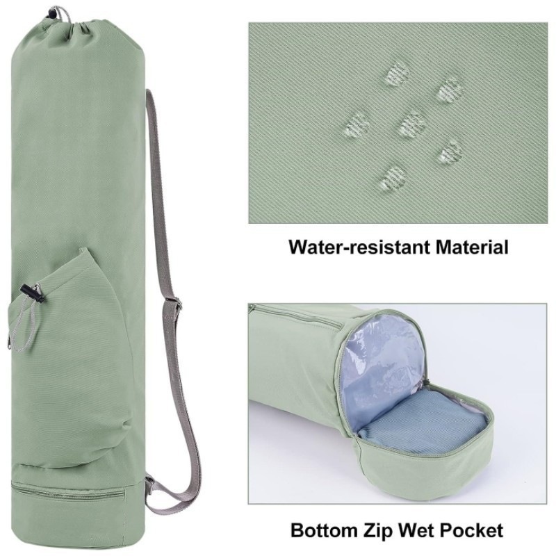 Dark Blue Durable Yoga Mat Carry Bag - Multi-Functional Fitness Backpack with Wet Pocket(Mugs are filming props