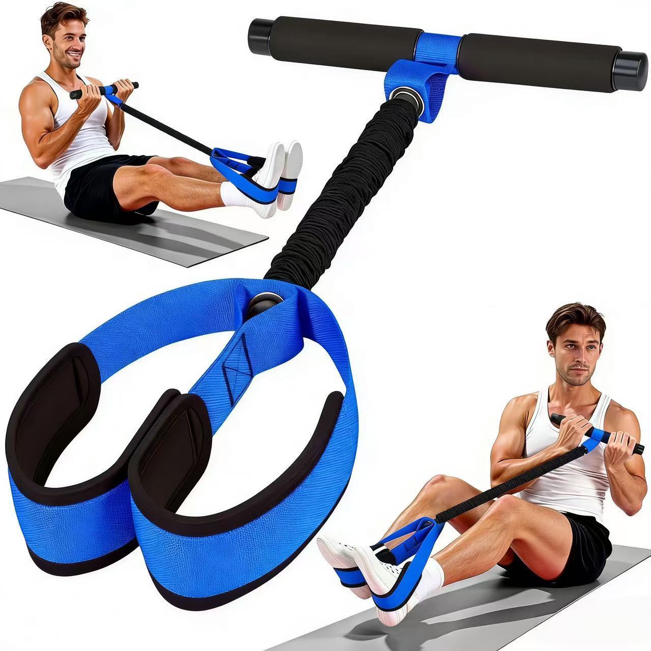 Blue Multifunctional Pedal Resistance Band - Home Fitness Sit-up Assistant with Foot Pedals and Elastic Pull Rope - Full Body Workout Equipment for Abs