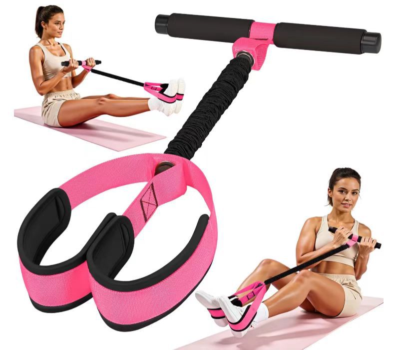 Pink Multifunctional Pedal Resistance Band - Home Fitness Sit-up Assistant with Foot Pedals and Elastic Pull Rope - Full Body Workout Equipment for Abs